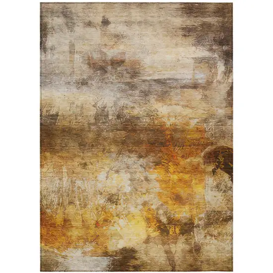 Brown And Beige Abstract Washable Indoor Outdoor Area Rug Photo 3