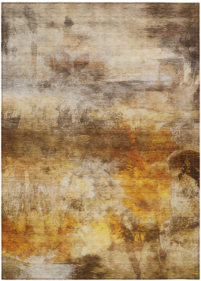 Brown And Beige Abstract Washable Indoor Outdoor Area Rug Photo 3