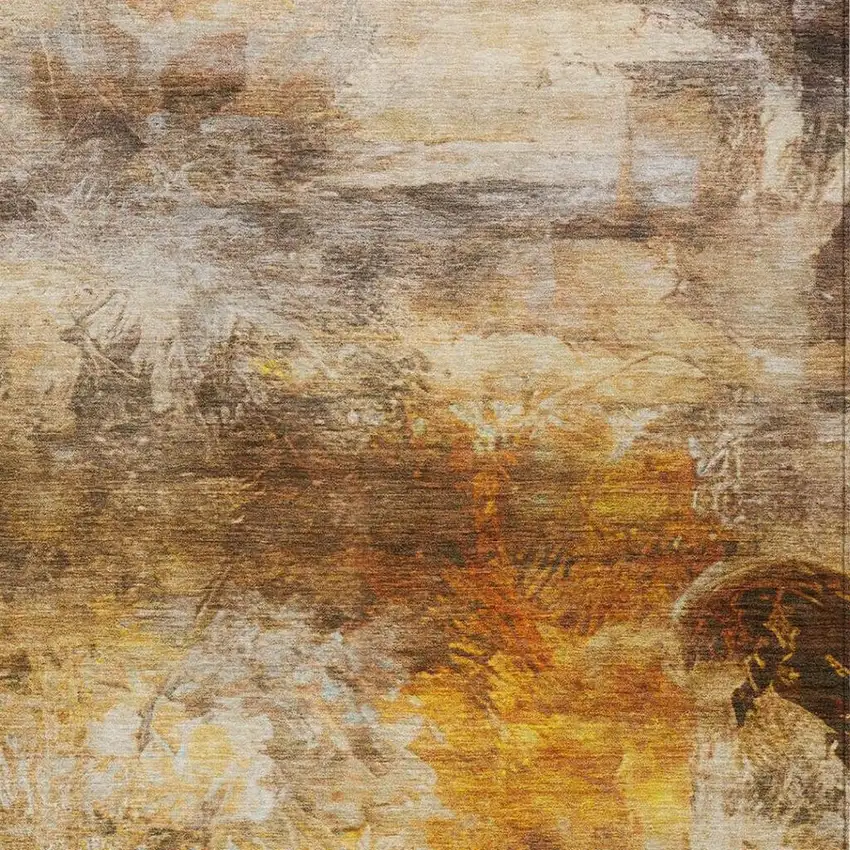Brown And Beige Abstract Washable Indoor Outdoor Area Rug Photo 4