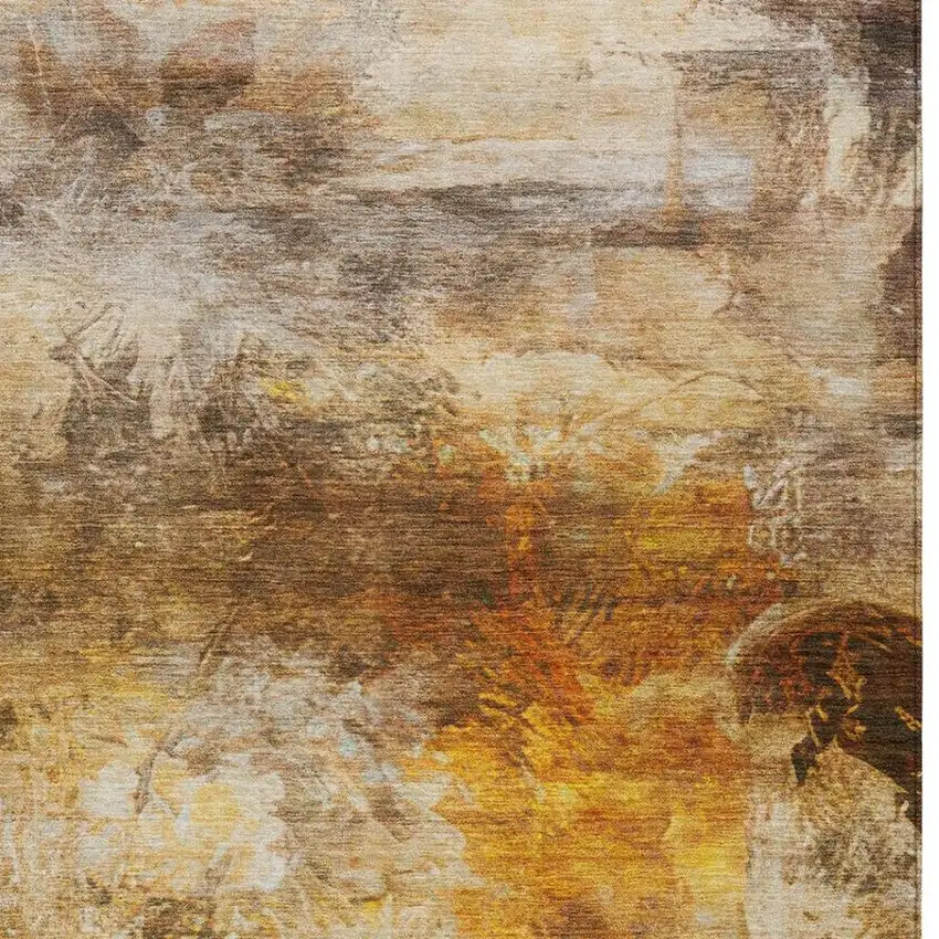 Brown And Beige Abstract Washable Indoor Outdoor Area Rug Photo 7