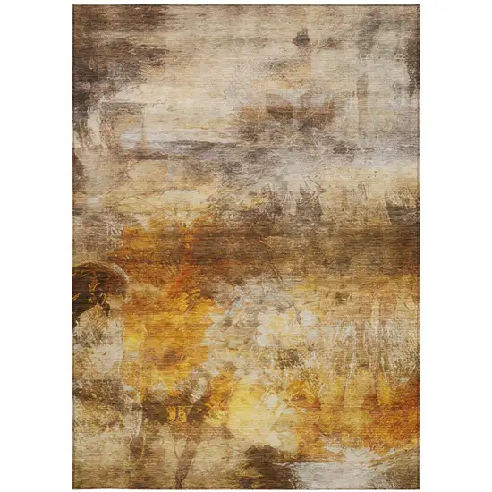 Brown And Beige Abstract Washable Indoor Outdoor Area Rug Photo 1