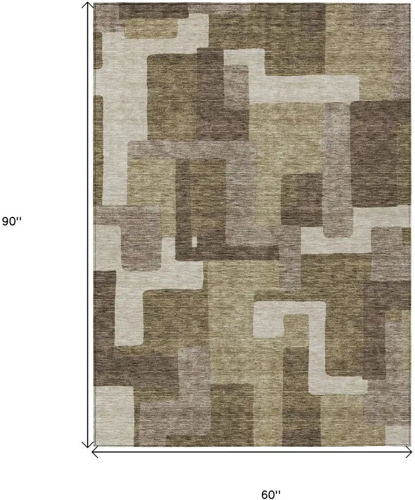 Brown And Beige Abstract Washable Indoor Outdoor Area Rug Photo 3