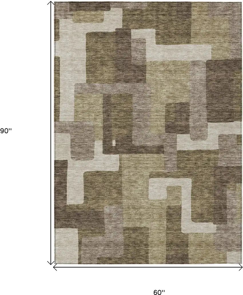 Brown And Beige Abstract Washable Indoor Outdoor Area Rug Photo 3