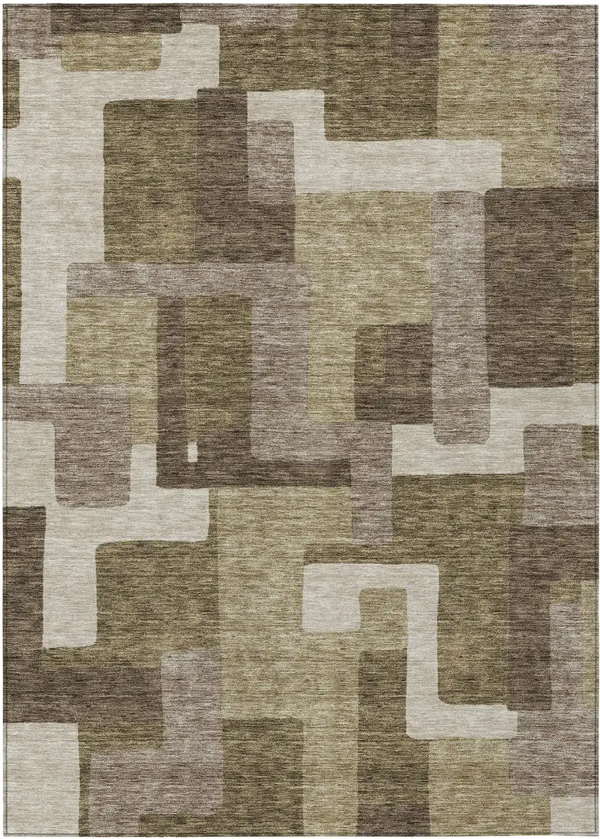 Brown And Beige Abstract Washable Indoor Outdoor Area Rug Photo 2