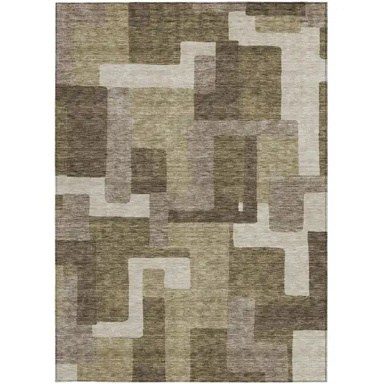 Brown And Beige Abstract Washable Indoor Outdoor Area Rug Photo 6