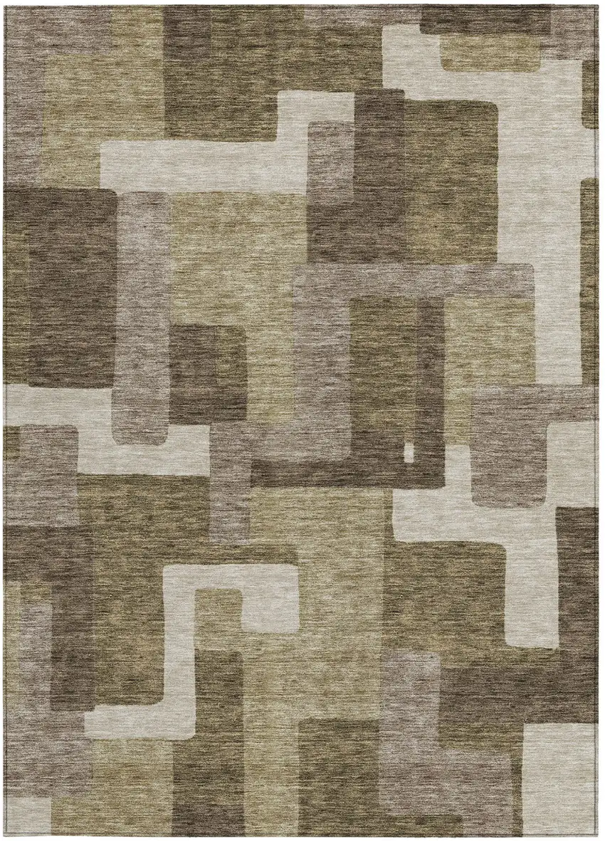 Brown And Beige Abstract Washable Indoor Outdoor Area Rug Photo 6