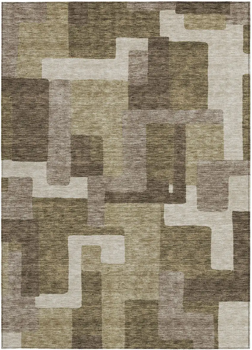 Brown And Beige Abstract Washable Indoor Outdoor Area Rug Photo 6