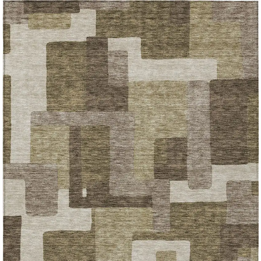 Brown And Beige Abstract Washable Indoor Outdoor Area Rug Photo 4
