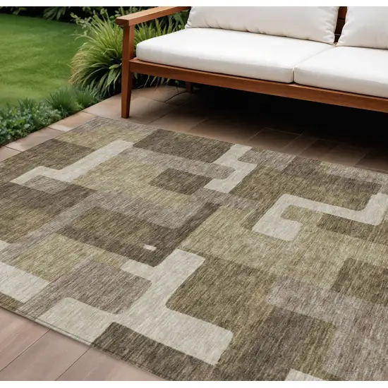 Brown And Beige Abstract Washable Indoor Outdoor Area Rug Photo 1
