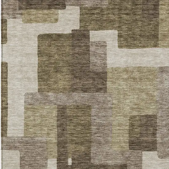 Brown And Beige Abstract Washable Indoor Outdoor Area Rug Photo 4