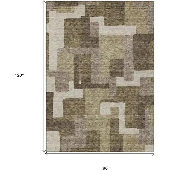 Brown And Beige Abstract Washable Indoor Outdoor Area Rug Photo 3