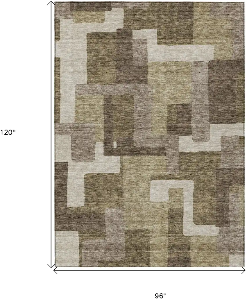Brown And Beige Abstract Washable Indoor Outdoor Area Rug Photo 3