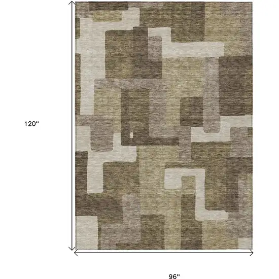 Brown And Beige Abstract Washable Indoor Outdoor Area Rug Photo 3