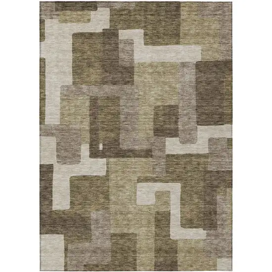 Brown And Beige Abstract Washable Indoor Outdoor Area Rug Photo 1