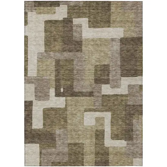 Brown And Beige Abstract Washable Indoor Outdoor Area Rug Photo 1