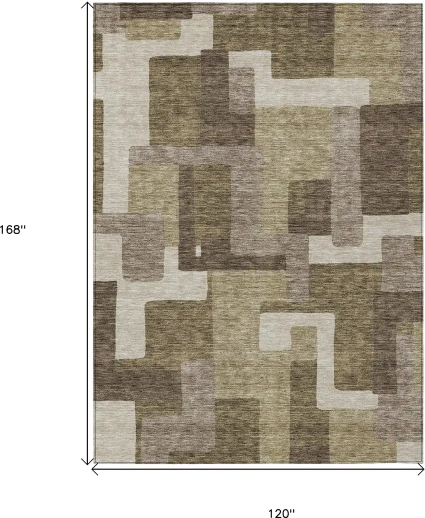 Brown And Beige Abstract Washable Indoor Outdoor Area Rug Photo 3