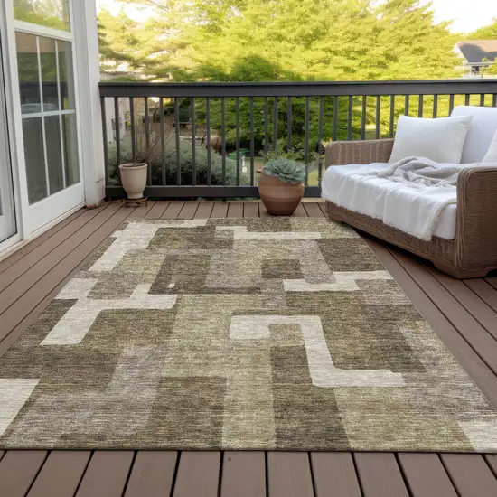 Brown And Beige Abstract Washable Indoor Outdoor Area Rug Photo 6