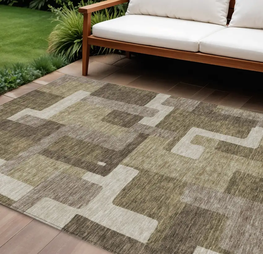 Brown And Beige Abstract Washable Indoor Outdoor Area Rug Photo 1