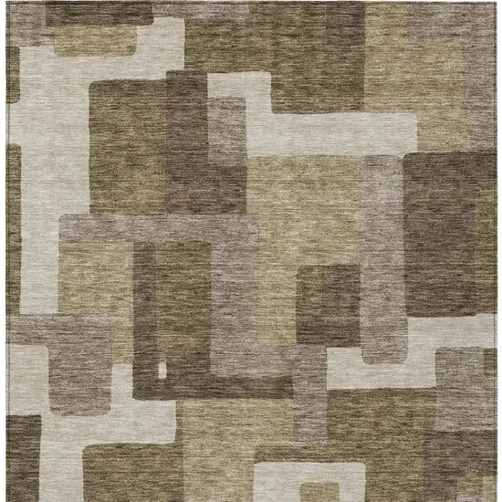Brown And Beige Abstract Washable Indoor Outdoor Area Rug Photo 4