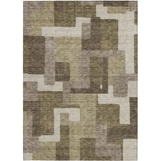 Brown And Beige Abstract Washable Indoor Outdoor Area Rug Photo 5