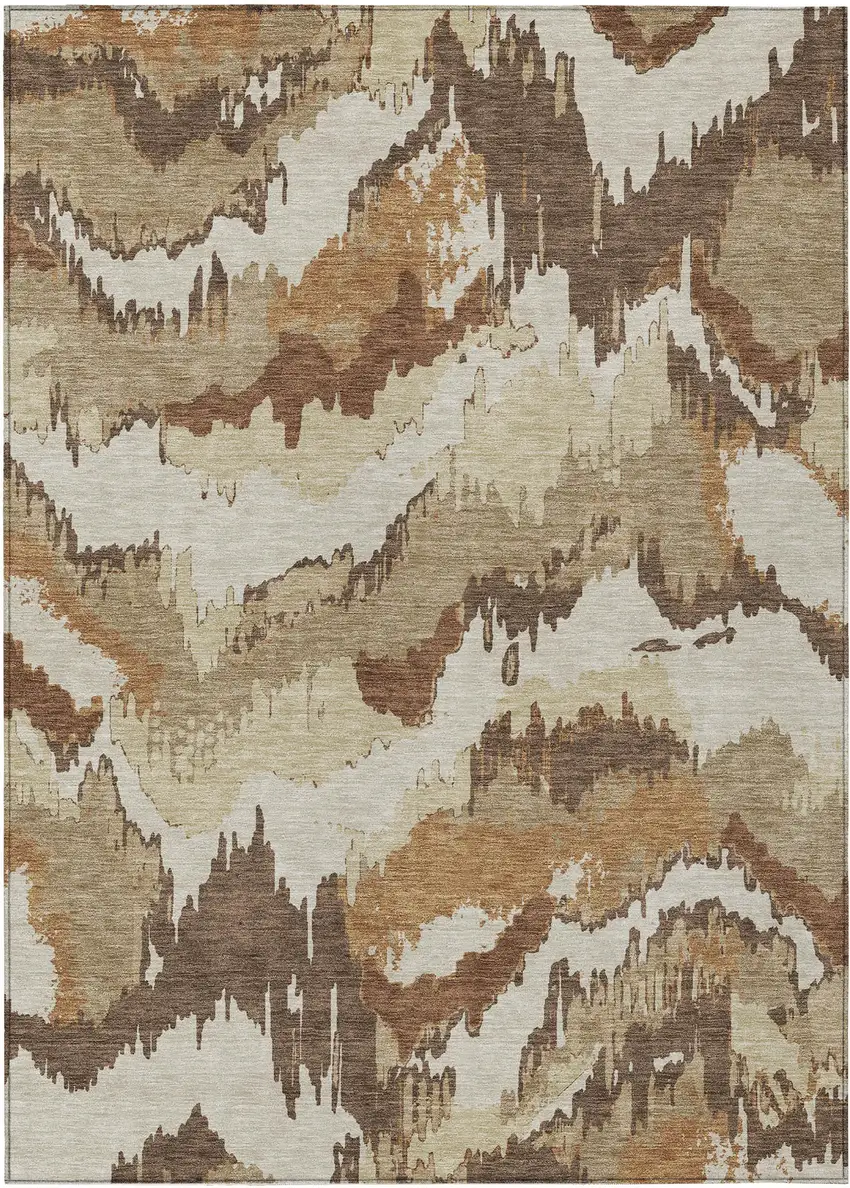 Brown And Beige Abstract Washable Indoor Outdoor Area Rug Photo 2