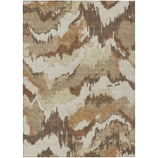 Brown And Beige Abstract Washable Indoor Outdoor Area Rug Photo 2