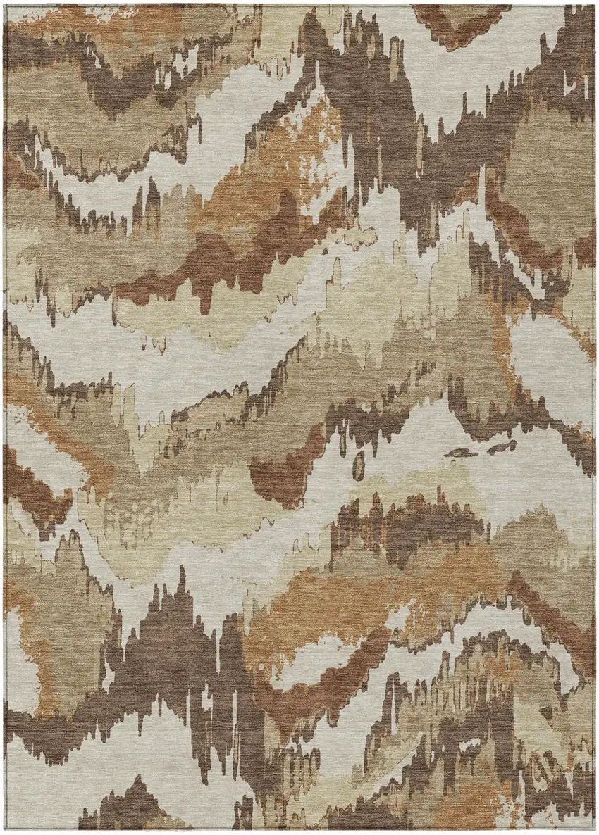 Brown And Beige Abstract Washable Indoor Outdoor Area Rug Photo 2