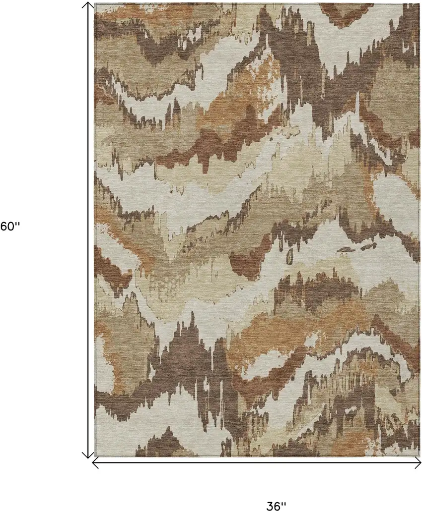 Brown And Beige Abstract Washable Indoor Outdoor Area Rug Photo 3