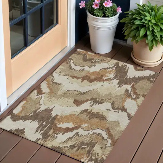 Brown And Beige Abstract Washable Indoor Outdoor Area Rug Photo 1
