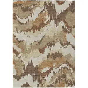Photo of Brown And Beige Abstract Washable Indoor Outdoor Area Rug