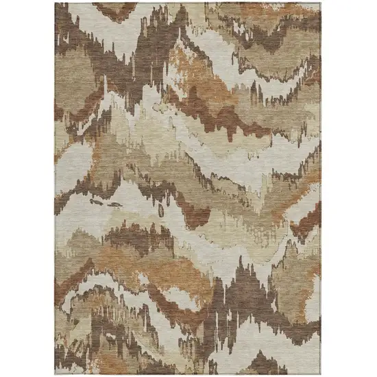 Brown And Beige Abstract Washable Indoor Outdoor Area Rug Photo 8