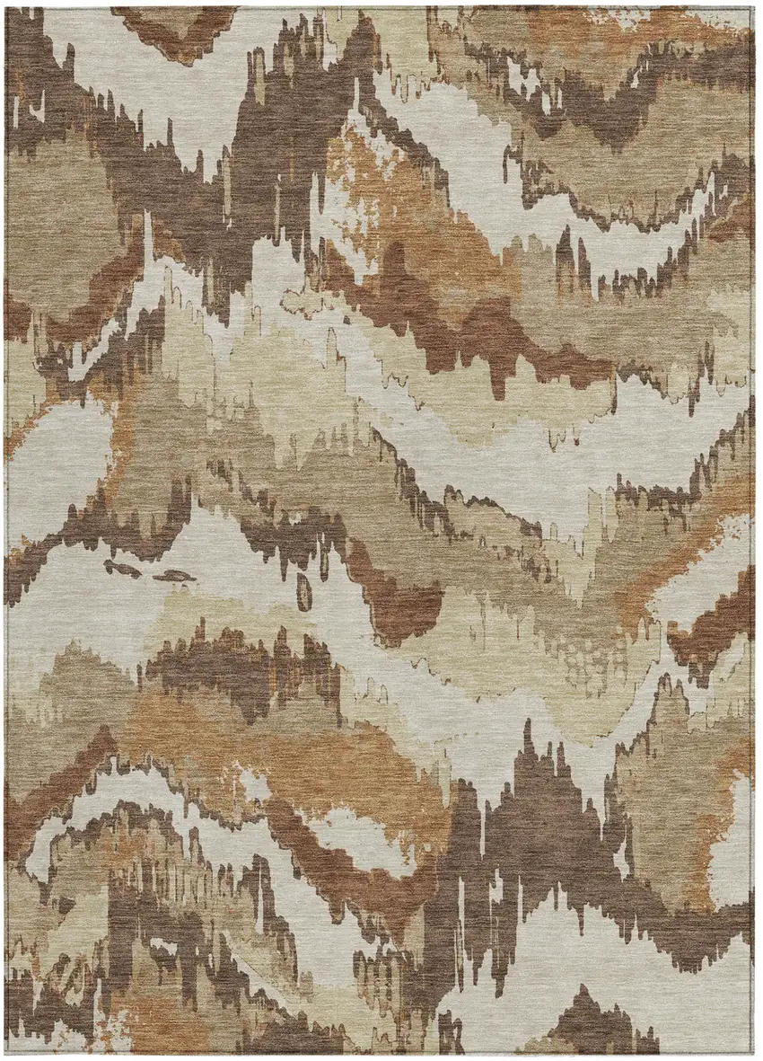 Brown And Beige Abstract Washable Indoor Outdoor Area Rug Photo 8