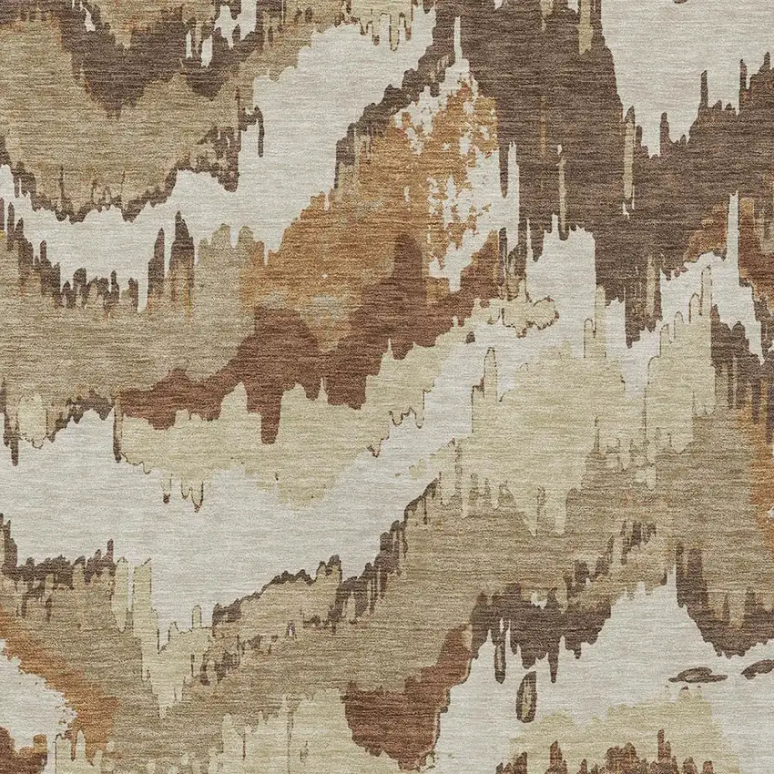 Brown And Beige Abstract Washable Indoor Outdoor Area Rug Photo 6