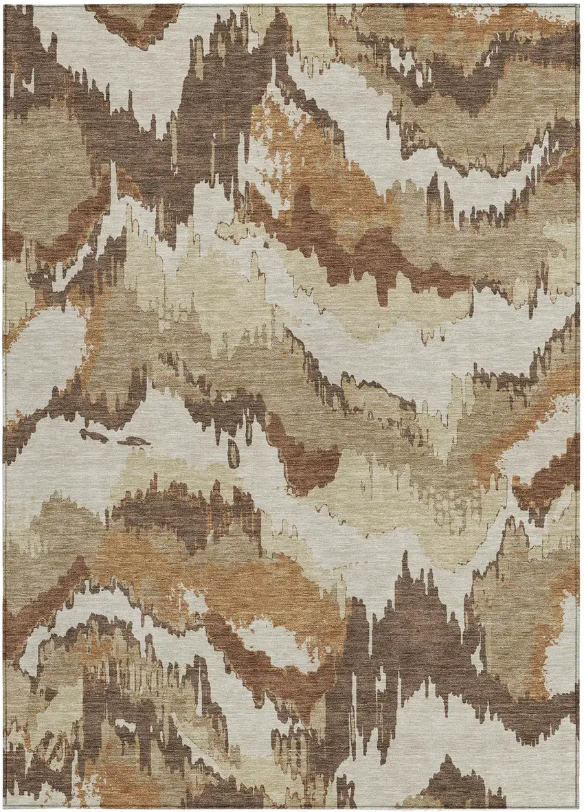 Brown And Beige Abstract Washable Indoor Outdoor Area Rug Photo 8