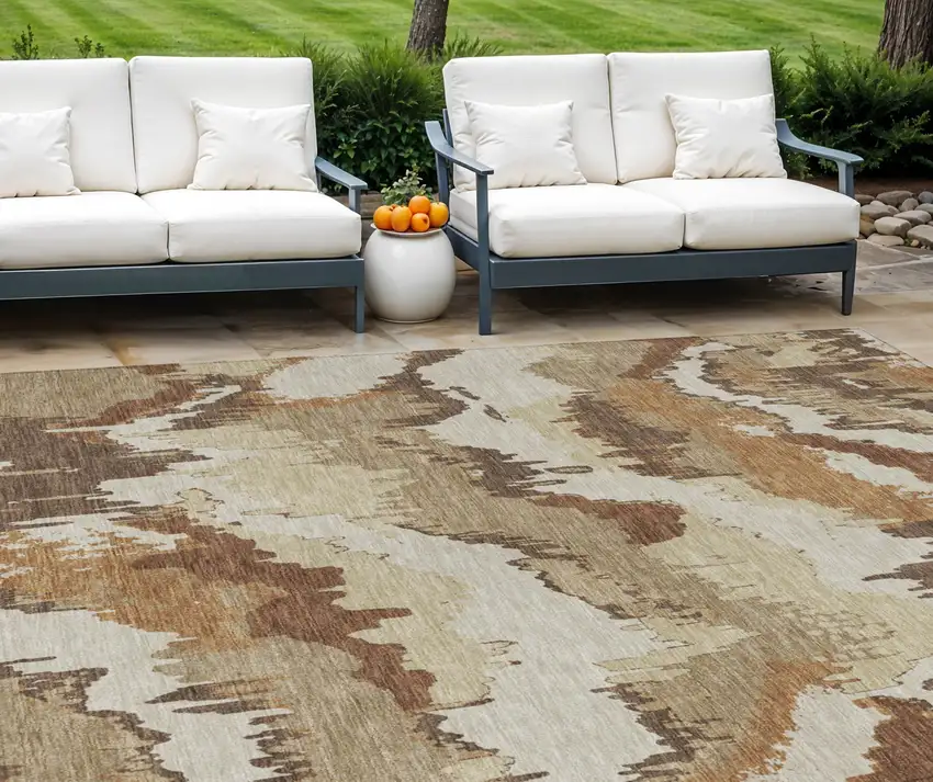 Brown And Beige Abstract Washable Indoor Outdoor Area Rug Photo 1