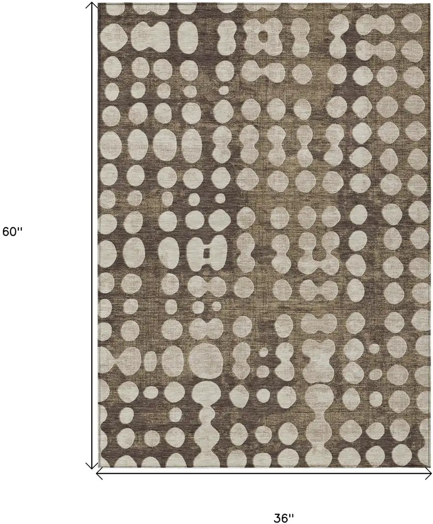 Brown And Beige Abstract Washable Indoor Outdoor Area Rug Photo 3