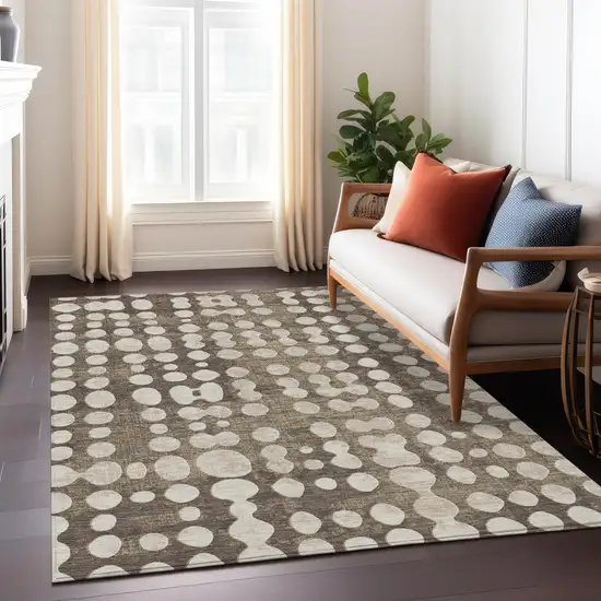 Brown And Beige Abstract Washable Indoor Outdoor Area Rug Photo 9