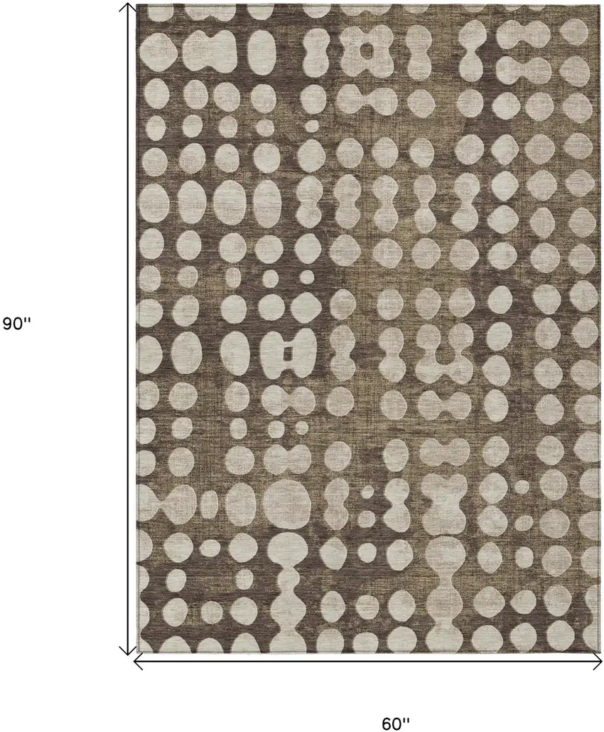 Brown And Beige Abstract Washable Indoor Outdoor Area Rug Photo 3