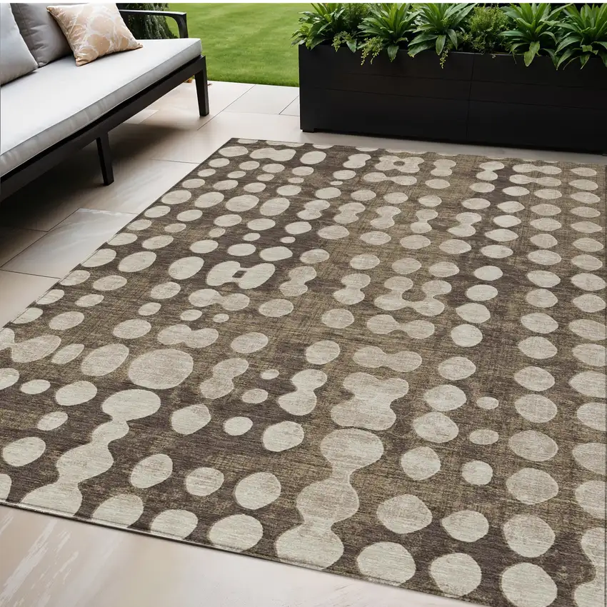 Brown And Beige Abstract Washable Indoor Outdoor Area Rug Photo 1