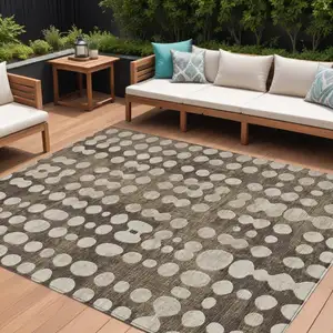 Photo of Brown And Beige Abstract Washable Indoor Outdoor Area Rug