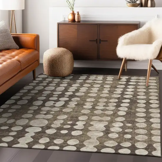 Brown And Beige Abstract Washable Indoor Outdoor Area Rug Photo 9