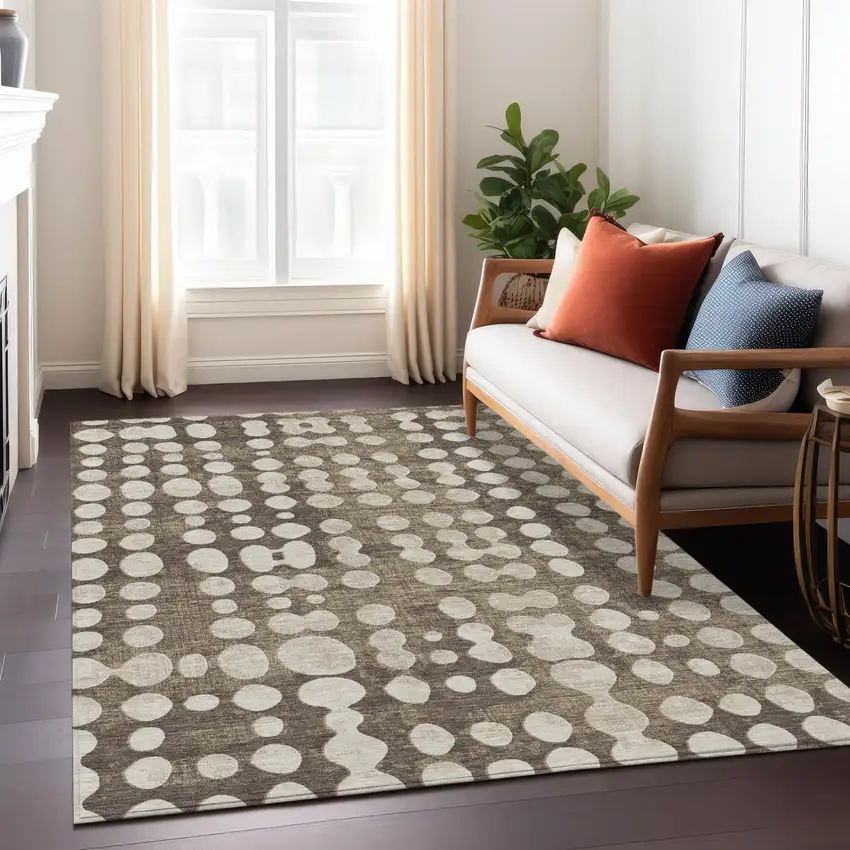 Brown And Beige Abstract Washable Indoor Outdoor Area Rug Photo 9
