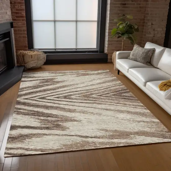 Brown And Beige Abstract Washable Indoor Outdoor Area Rug Photo 9