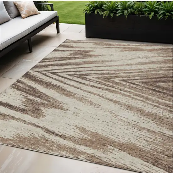 Brown And Beige Abstract Washable Indoor Outdoor Area Rug Photo 1