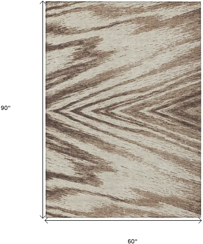 Brown And Beige Abstract Washable Indoor Outdoor Area Rug Photo 3