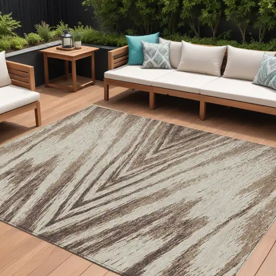 Brown And Beige Abstract Washable Indoor Outdoor Area Rug Photo 1