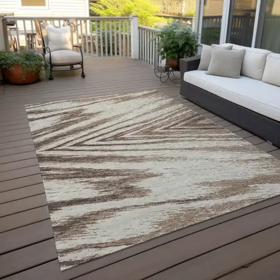 Brown And Beige Abstract Washable Indoor Outdoor Area Rug Photo 8