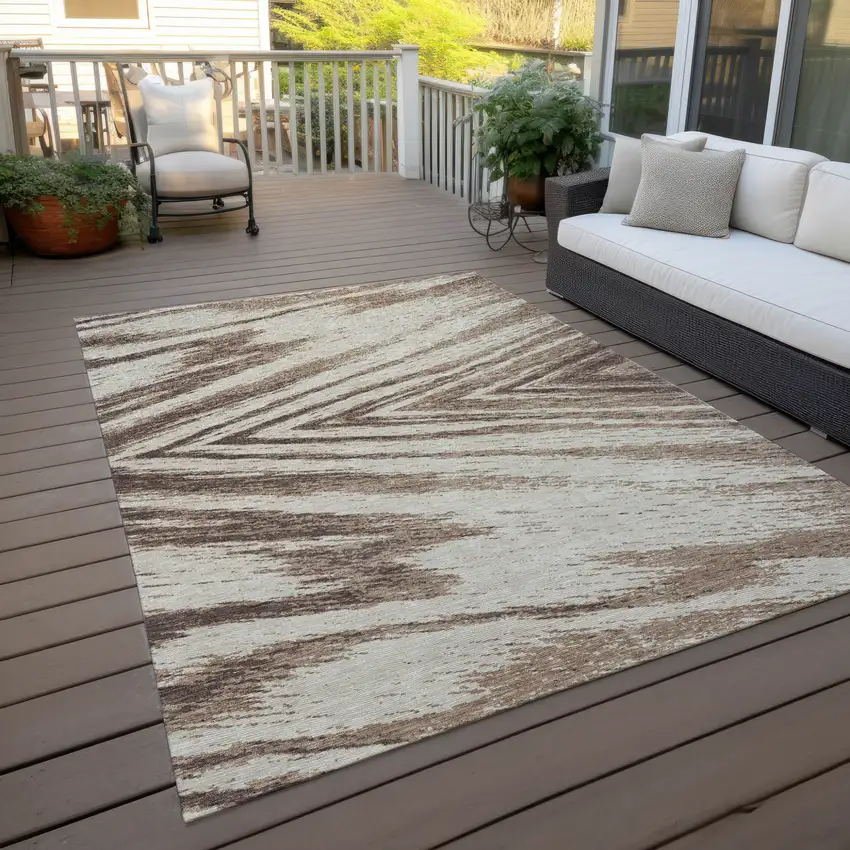 Brown And Beige Abstract Washable Indoor Outdoor Area Rug Photo 8