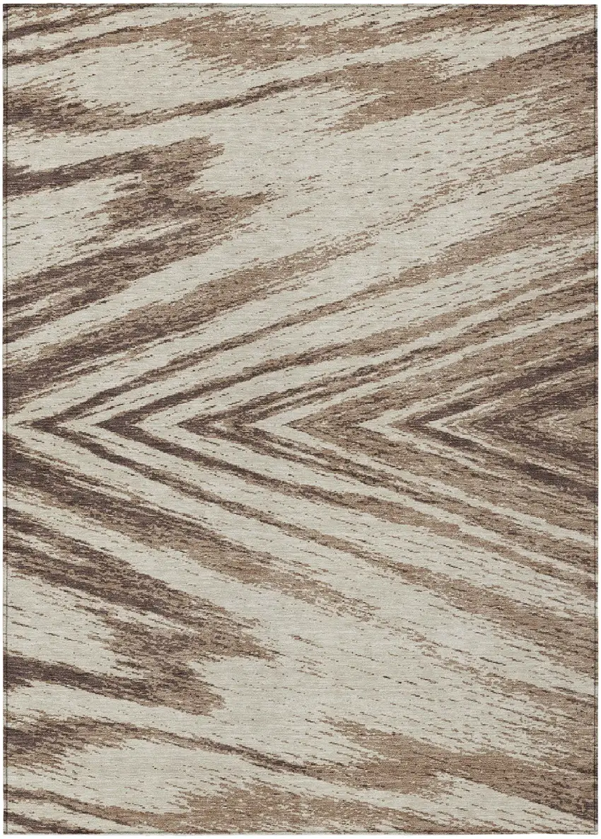 Brown And Beige Abstract Washable Indoor Outdoor Area Rug Photo 2