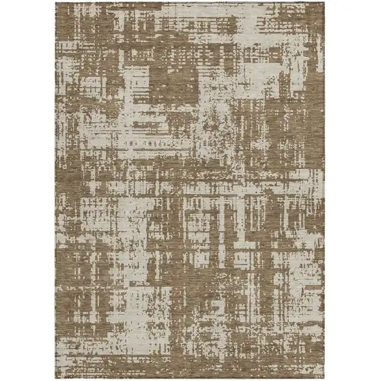 Brown And Beige Abstract Washable Indoor Outdoor Area Rug Photo 7